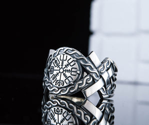 Vegvisir Symbol with Norse Ornament Ring Norse Jewelry