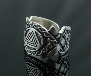 Valknut Symbol with Norse Ornament Ring Viking Jewelry