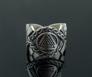 Valknut Symbol with Norse Ornament Ring Viking Jewelry