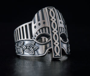 Viking Helmet with Norse Ornament Sterling Silver Unique Ring