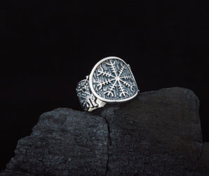 Helm of Awe Symbol with Viking Ornament Sterling Silver Norse Jewelry