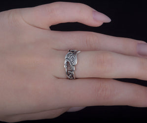 Fenrir Ring with Viking Ornament Sterling Silver Norse Jewelry
