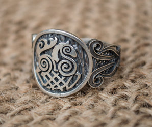 Sleipnir Symbol with Viking Ornament Sterling Silver Norse Jewelry