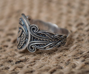 Odin Horn Symbol with Viking Ornament Sterling Silver Norse Jewelry