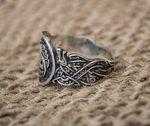Odin Horn Symbol with Wolf Ornament Sterling Silver Unique Jewelry