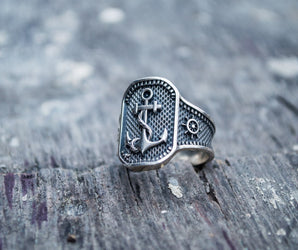 Anchor Symbol Sterling Silver Norse Ring
