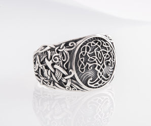 Yggdrasil Symbol with Mammen Style Sterling Silver Norse Ring