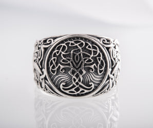 Yggdrasil Symbol with Mammen Style Sterling Silver Norse Ring
