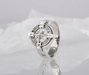 Compass Symbol Ring with Gem Sterling Silver Unique Jewelry