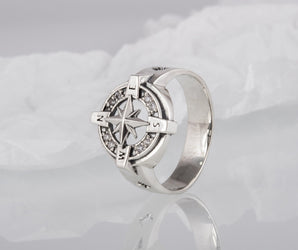 Compass Symbol Ring with Gem Sterling Silver Unique Jewelry