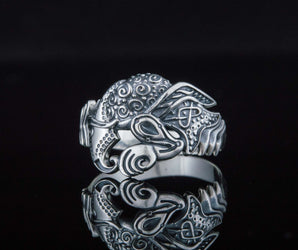 Unique Raven Ring Sterling Silver Norse Jewelry