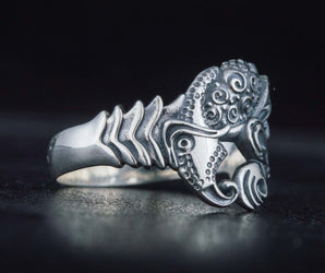 Unique Raven Ring Sterling Silver Norse Jewelry