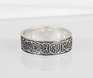 Celtic Triskelion Ornament Sterling Silver Ring, Handmade Jewelry