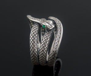 Unique Handmade Snake Ring with Gem Sterling Silver Jewelry