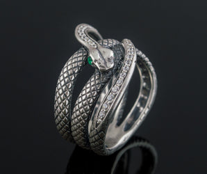 Unique Handmade Snake Ring with Gem Sterling Silver Jewelry