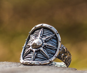 925 Silver Shield Ring, Unique Viking Jewelry