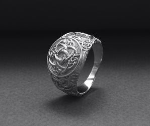950 Platinum Jormungandr Symbol Ring with Urnes Handmade Norse Jewelry
