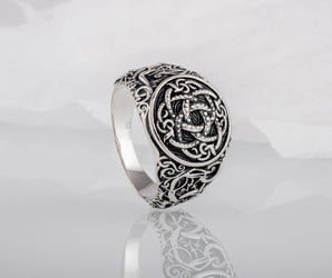 Jormungandr Symbol with Urnes Style Sterling Silver Norse Ring