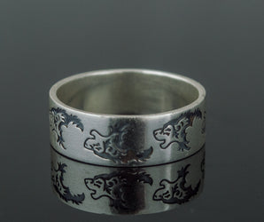 Ring with Wolf Ornament Handmade Sterling Silver Norse Ring