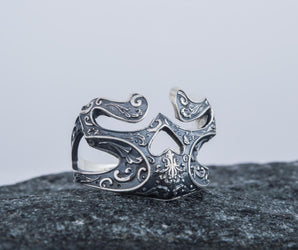 Skull Ring with Ornament Sterling Silver Unique Biker Jewelry