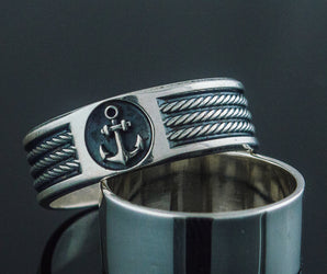 Ring with Anchor Symbol Ornament Style Sterling Silver Jewelry