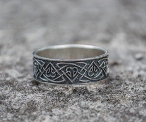 Ring with Norse Ornament Sterling Silver Viking Jewelry