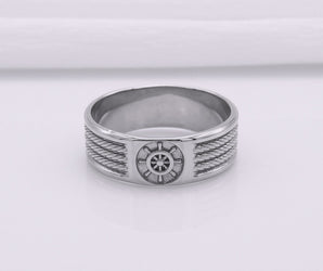 950 Platinum Ring with Handweel Symbol Ornament Style Handmade Jewelry