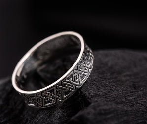Ring with Valknut Symbol Sterling Silver Viking Jewelry