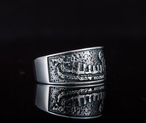 Ring with Drakkar Symbol Sterling Silver Handcrafted Norse Jewelry