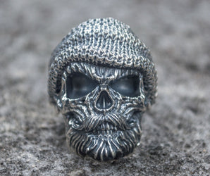 Skull Biker Ring Sterling Silver Unique Handmade Jewelry