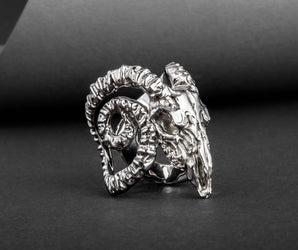 Ram Skull Ring Ruthenium Plated Sterling Silver Unique Black Limited Edition Jewelry