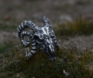 Ram Skull Ring Sterling Silver Unique Handmade Jewelry