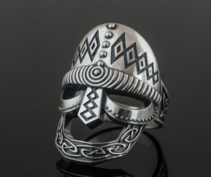 Viking Helmet Ring Sterling Silver Unique Handmade Jewelry