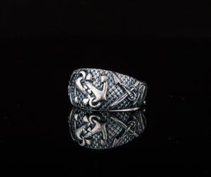 Fish Ring with Anchor Symbol Sterling Silver Handmade Unique Jewelry
