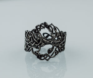 Yggdrasil Ring with Ornament Ruthenium Plated Sterling Silver Unique Black Limited Edition Norse Jewelry