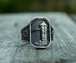 Ring with Lighthouse Sterling Silver Handcrafted Jewelry