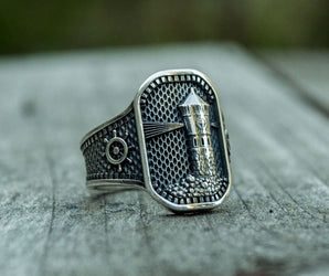 Ring with Lighthouse Sterling Silver Handcrafted Jewelry