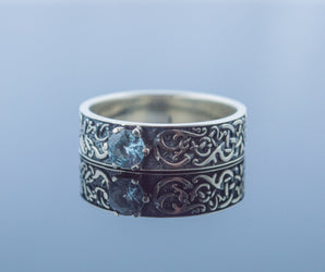 Norse Ornament Ring with Cubic Zirconia Sterling Silver Handmade Jewelry