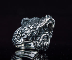 Berserker Ring with Bear Sterling Silver Handcrafted Jewelry