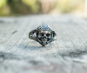 Skull with Ornament Ring Sterling Silver Handcrafted Jewelry