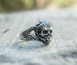 Skull with Ornament Ring Sterling Silver Handcrafted Jewelry