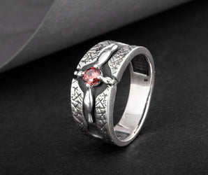 Ring with Red Cubic Zirconia Sterling Silver Handcrafted Jewelry