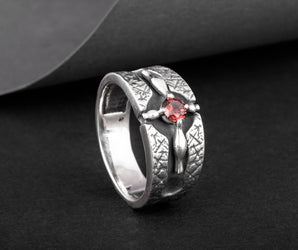 Ring with Red Cubic Zirconia Sterling Silver Handcrafted Jewelry