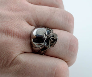 Skull Biker Ring Ruthenium Plated Sterling Silver Black Limited Edition Jewelry
