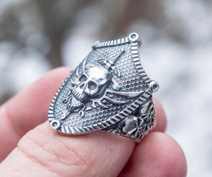 Skull with Shield Sterling Silver Unique Handmade Jewelry