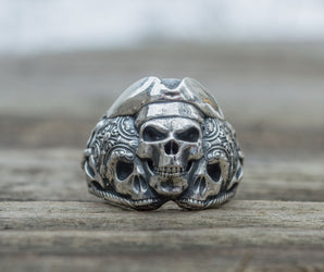 Pirate Skull Ring Sterling Silver Unique Handmade Jewelry