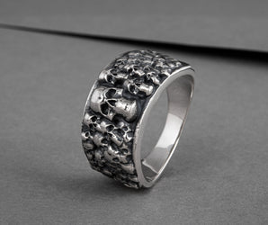 Ring with Skulls Sterling Silver Unique Handmade Biker Jewelry
