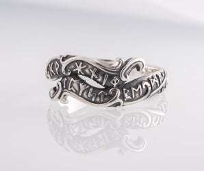 Handmade Ouroboros Ring with Runes Symbol Sterling Silver Viking Jewelry