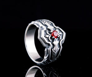 Ring with Red Cubic Zirconia Sterling Silver Handmade Jewelry