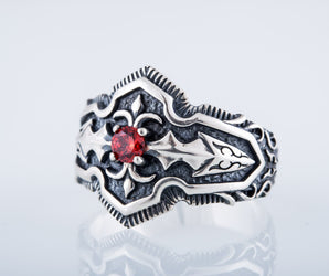 Ring with Red Cubic Zirconia Sterling Silver Handmade Jewelry